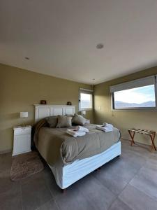 波特雷里约斯Villamagna, casa en Potrerillos的一间卧室设有一张大床和一个窗户。