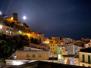 韦尔纳扎Pensione Sorriso的夜晚城市与月亮的景观