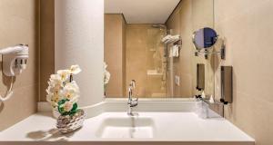 海牙Best Western Plus Plaza Den Haag City Center的浴室设有水槽和花瓶