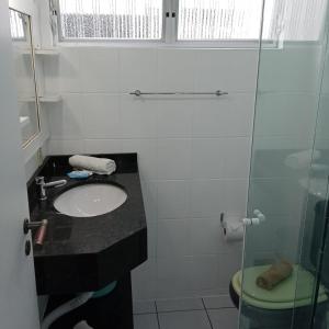 弗洛里亚诺波利斯Residencial Larissa Elena的一间带水槽和玻璃淋浴的浴室