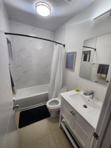 迈阿密The 305的带淋浴、卫生间和盥洗盆的浴室
