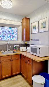 温尼伯Winnipeg Holiday的厨房配有水槽和台面上的微波炉