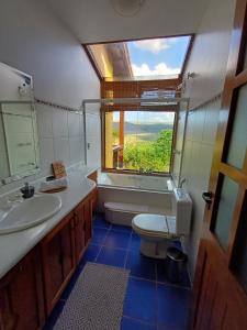 戈亚斯州上帕莱索Le Jardim的一间带水槽和卫生间的浴室以及窗户。