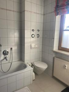 艾格斯塔特Kaiserreich的浴室配有卫生间、浴缸和水槽。
