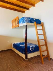 卡诺阿斯德蓬萨尔Hotel Gran Azul Bungalows的带梯子的客房内的两张双层床