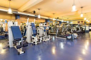 布达佩斯丹比乌斯阿瑞纳酒店的健身房,配有各种跑步机和机器
