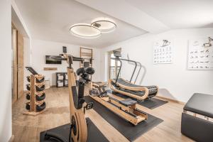 RadfeldZeit.Glück Appartements的健身房设有跑步机和椭圆机