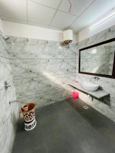 乌代浦Krishna kottage A Boutique Home Stay的一间带水槽和镜子的浴室
