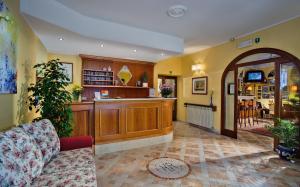 加尔尼亚诺Hotel Garnì Riviera的一间带酒吧和沙发的客厅