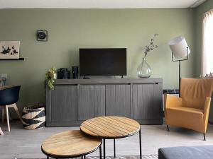 霍勒姆Appartement Senang, Resort Amelander Kaap的客厅配有壁橱上的平面电视