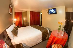 普诺UTASA VILLAREAL Inn的一间酒店客房,配有一张床和一台电视