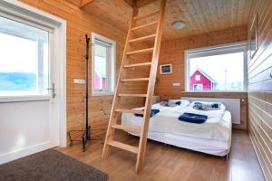 Eskifjörður美吉里度假屋的一间卧室配有一张双层床和梯子