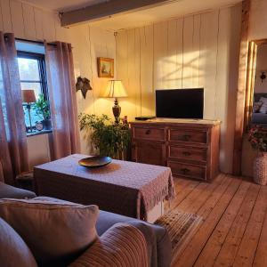 EljarödSmultronbacken的客厅配有桌子和电视