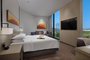 长沙长沙机场凯悦嘉轩酒店的配有一张床和一台平面电视的酒店客房