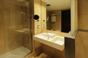 赫罗纳赫罗纳城市酒店的一间带水槽和淋浴的浴室