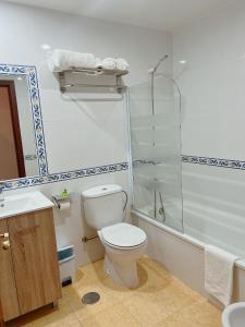 波伊奥HOTEL MAREA的浴室配有卫生间、淋浴和盥洗盆。