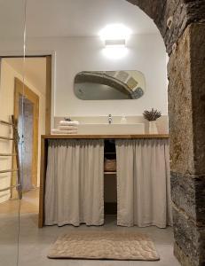 里昂Le Jardin Suspendu Vieux-Lyon - Option Garage的一间带水槽和镜子的浴室