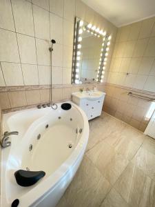 巴洛泰什蒂BioLocalia House Oltenia的带浴缸和盥洗盆的大浴室