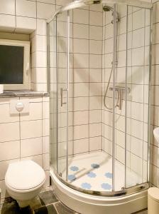 富伦Lovely appartment in Voeren的带淋浴和卫生间的浴室