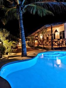 江比阿Villa Kikadini的夜间在房子前面的游泳池