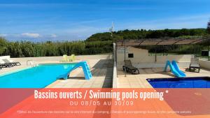 Saint-Mitre-les-RempartsCamping Tikayan Félix de la Bastide的游泳池广告,上面有游泳池的照片