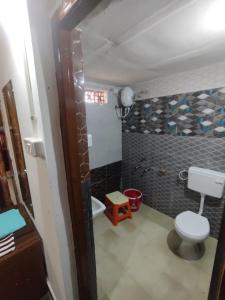 MaheshwarVasant Bamboo Cottage的一间带卫生间和淋浴的小浴室