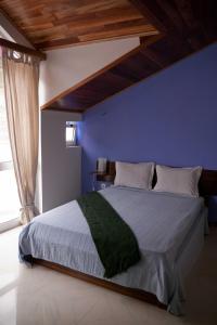 里贝拉布拉瓦Bela Sombra的一间卧室设有一张蓝色墙壁的大床