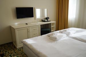 卡罗维发利埃莱凡特EA酒店的酒店客房设有两张床和盥洗盆