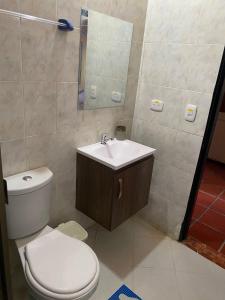 里韦拉Villa Zunilda的浴室配有卫生间、盥洗盆和淋浴。