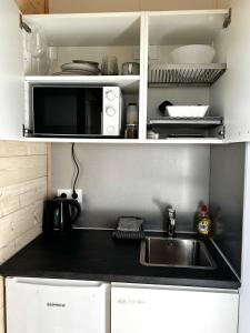 霍芬REY Stays - Small & Cozy Studio的厨房配有水槽和微波炉