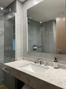 布宜诺斯艾利斯Barrancas Quality Apartments的一间带水槽和大镜子的浴室