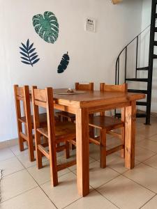 乌拉圭河畔康塞普西翁Los colibríes的木餐桌和挂在墙上的植物椅子
