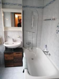 代堡Magnifique Appartement Cosy的带浴缸、水槽和淋浴的浴室