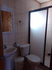 利马切Cabañas Marlen的一间带卫生间和水槽的浴室