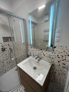 布达佩斯Baleo50 Apartment的一间带水槽和淋浴的浴室