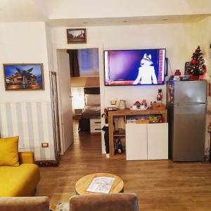 米兰San Siro Dream Home -Apartment with garage-Milano的客厅配有冰箱和墙上的电视