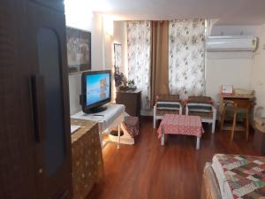 新德里Awasthi Kozi Stays B&B - closest to VFS的带电视的客厅和带沙发的客厅。