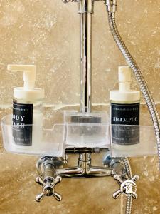 卡尔卡松Loft cocon climatisé - Imprenable vue sur le château Comtal的浴室内放置2瓶香臭剂的架子
