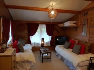 上山市Snowfall Meteor 飛雪流星的客厅配有两张床和一张桌子