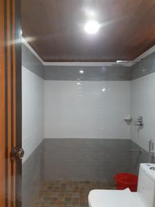 维特利River View Guest Rooms的一间带卫生间的浴室和天花板上的灯