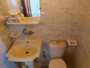 锡瓦Hayaat siwa hot spring的一间带卫生间和水槽的小浴室