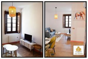 曼萨纳雷斯Casa Rístori San Isidro的一张沙发和一张桌子的客厅的两张照片