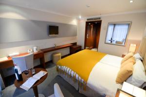 卢克索Luis Luxor Nile Cruise的配有一张床和一张书桌的酒店客房