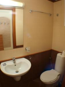 内塞伯尔Nessebar View Apartament的一间带水槽、卫生间和镜子的浴室