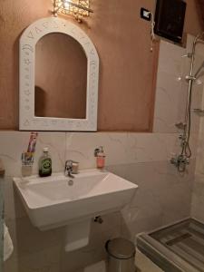 Naj‘ TinjārMiskaa Nubian House的浴室设有白色水槽和镜子