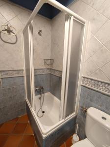 坎德拉里奥Casa Rural Puerta del Sol de 3 habitaciones的带淋浴和卫生间的浴室