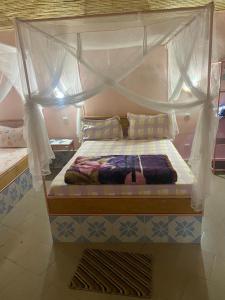 尼亚加托尔比酒店的一张带天蓬的床