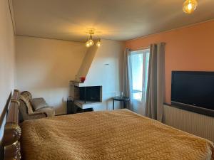 泰比Stockholm City Room for digital Nomads Elegance & Comfort - Tryggt & Privat - Room3的一间卧室配有一张床和一台平面电视