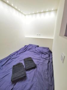 朗斯L'alcôve (Centre - Gare - Commerces)的客房内紫色床上的两条毛巾