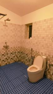 瓦加托Mitra Hostel Vagator的瓷砖客房内的卫生间